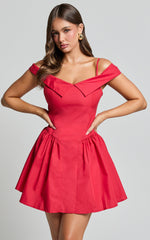 Bea Mini Dress - Off the Shoulder Fit and Flare Dress in Red