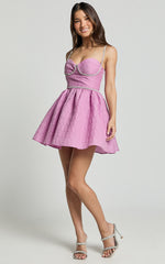 Grayson Mini Dress - Jacquard Sweetheart Diamante Detail Mini Dress in Lilac