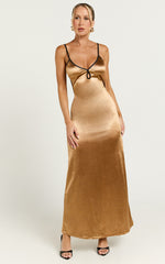 Melai Midi Dress - Contrast Satin Slip Midi Dress in Gold & Black