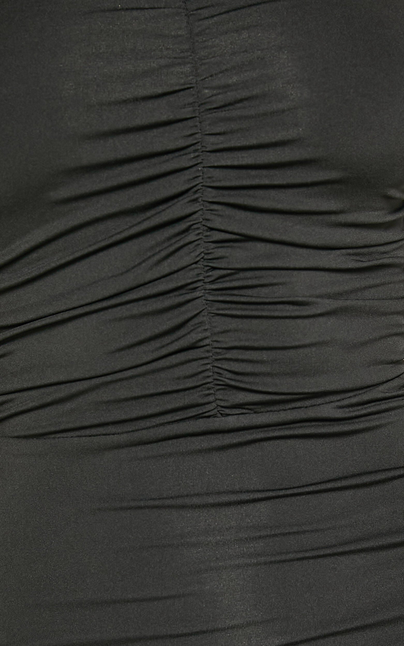 Teagan Midi Dress - Bodycon Ruched Asymmetric Strap Rosette Dress in Black
