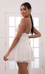 Plunge A-Line Dress in White Daisies