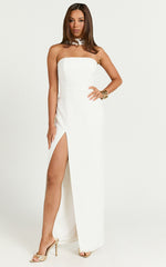 Allegra Maxi Dress - Neck Band Column High Split Dress in Off White