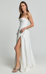 Vivian Maxi Dress - Strapless Corset Front Split Dress in Ivory
