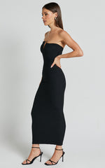 Alberta Maxi Dress- Strapless bust detail textured dress in Black