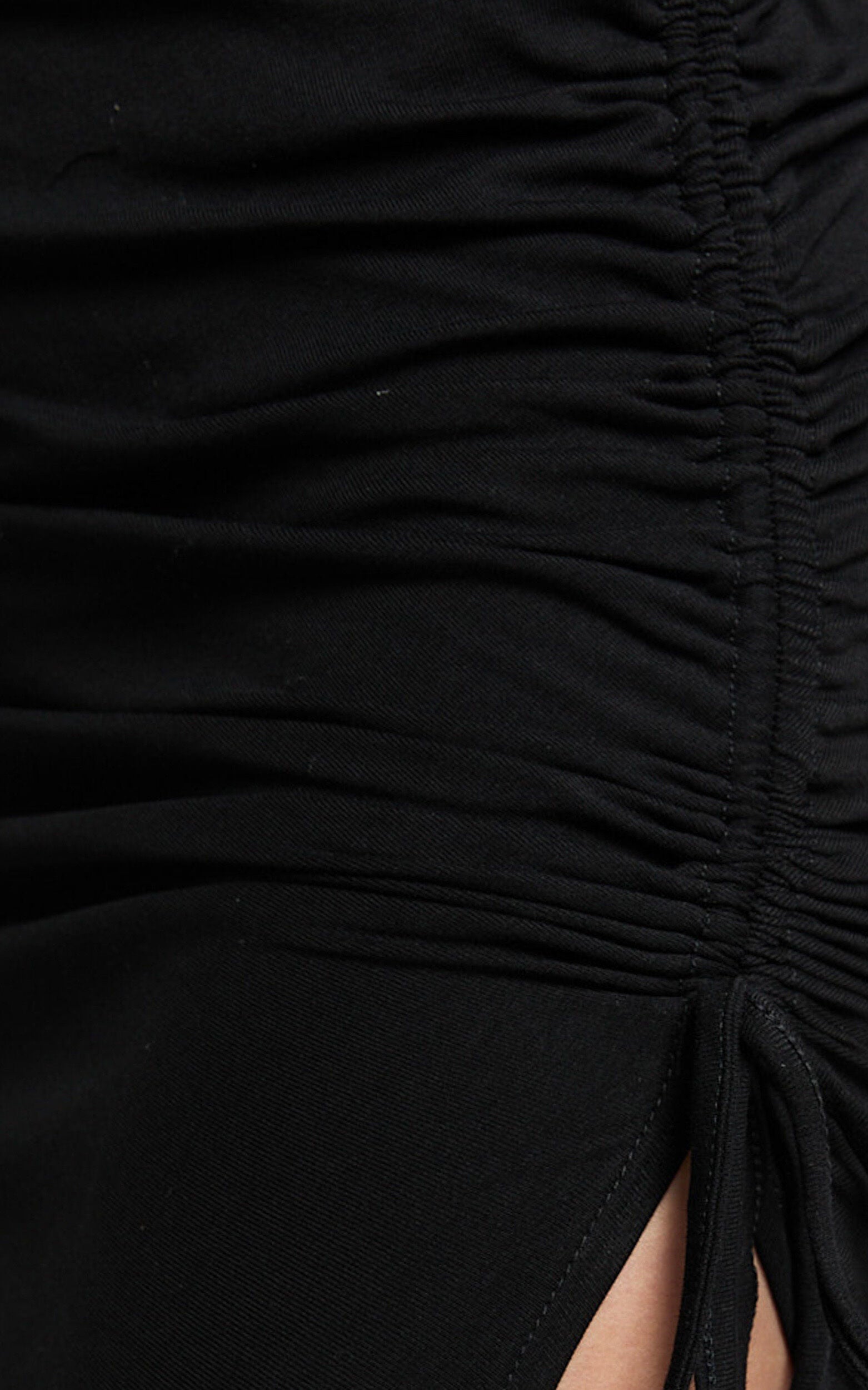 Harlow Midi Dress - Crew Neck Long Sleeve Ruched Side Split Dress in Black