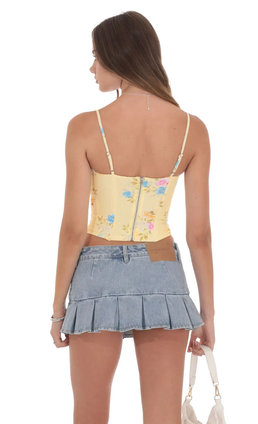 Pointed Floral Corset Top in Yellow