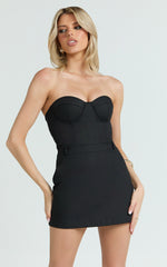 Blaire Playsuit - Strapless Bustier Tailored Playsuit in Black