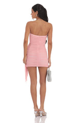 Mesh Draped Strapless Dress in Pink