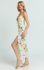 Janice Midi Dress - Knot Detail Front Split Dress in Le Citron
