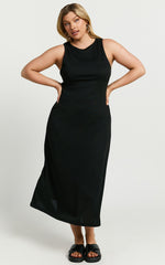 Rodolphe Midi Dress - Crew Neck Ribbed Sleeveless in Black