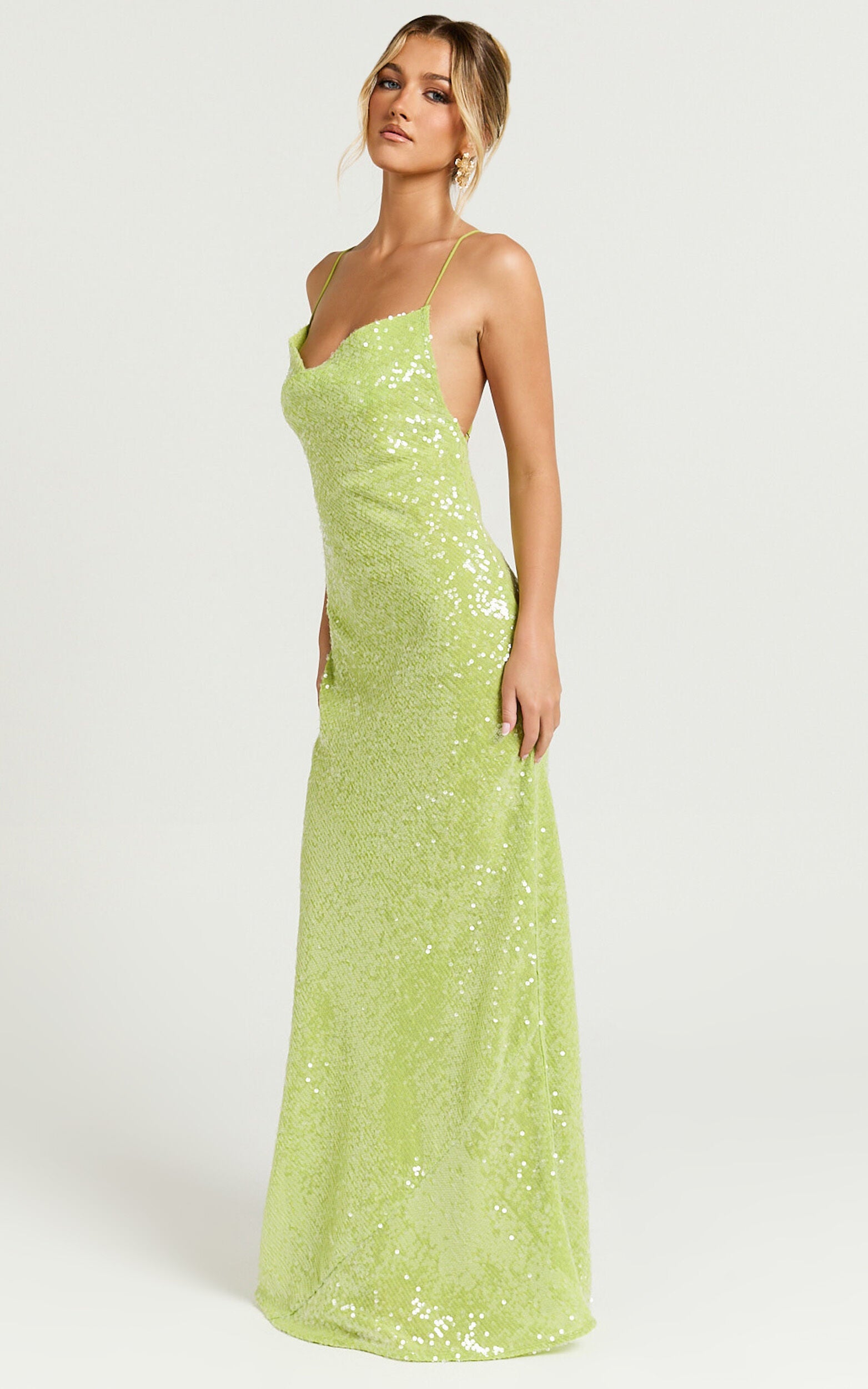 Payton Maxi Dress - Cowl Neck Low Back Dress in Green