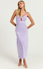 Amitola Midi Dress - V Neck Cut Out Slip Dress in Lilac