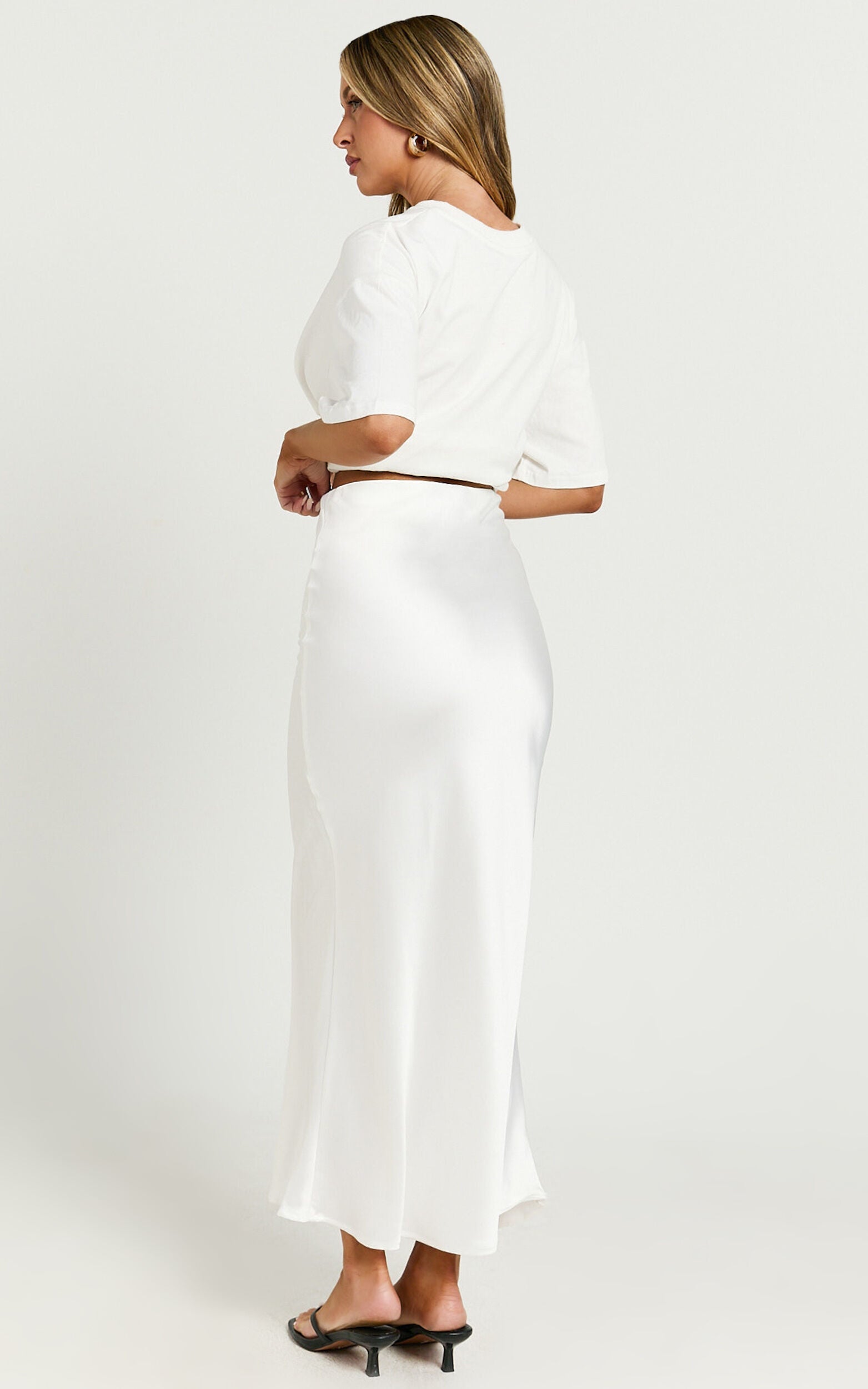 Salina Midi Skirt - Satin Slip Skirt in White