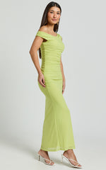 Vicky Midi Dress - Off the Shoulder Slip Dress in Lime