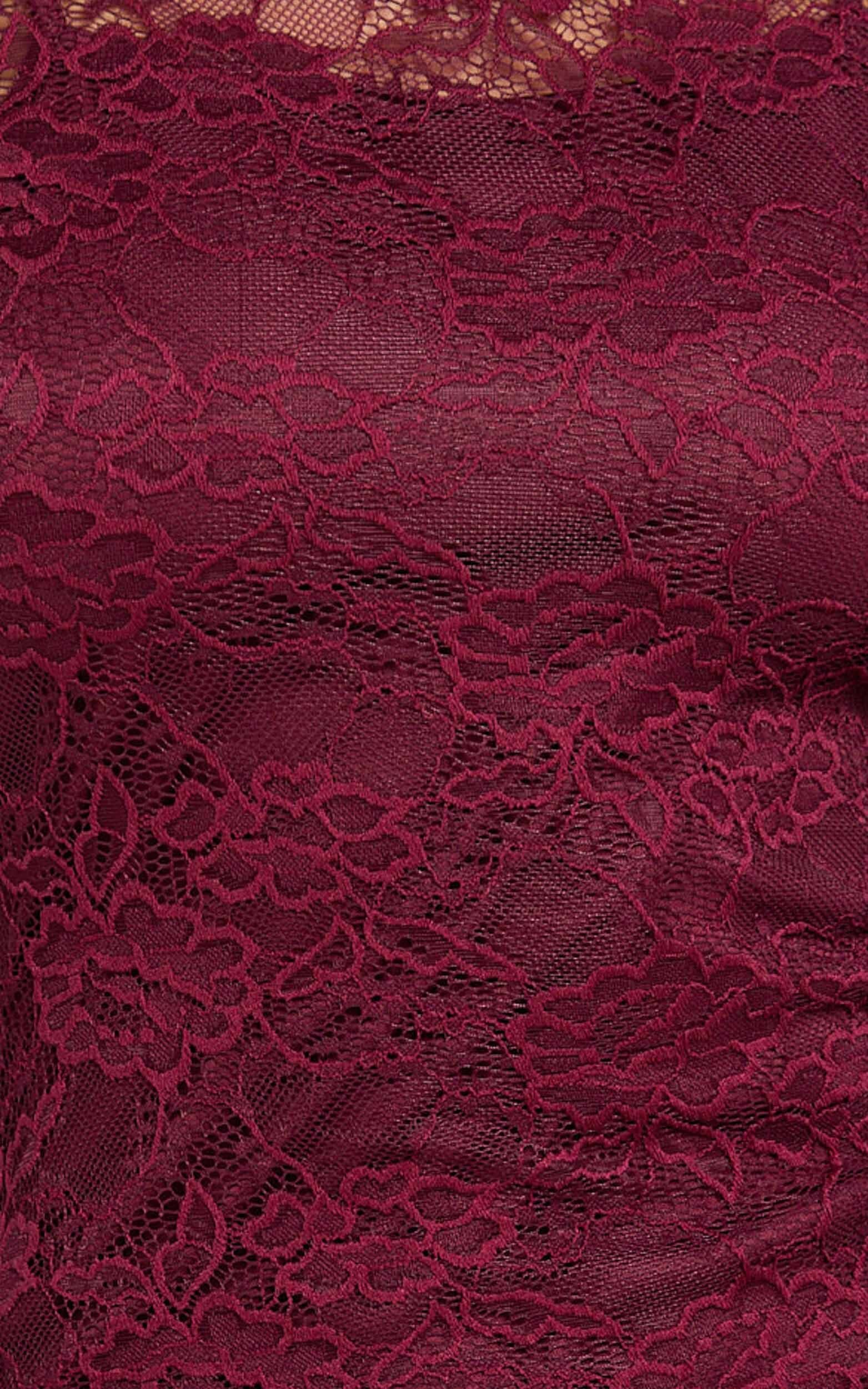 Dexter Mini Dress - Lace Frill Sleeve High Neck Dress in Wine
