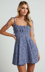 Summer Jam Mini Dress - Strappy Slip Dress in Blue Floral