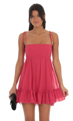 Chiffon Baby Doll Dress in Magenta