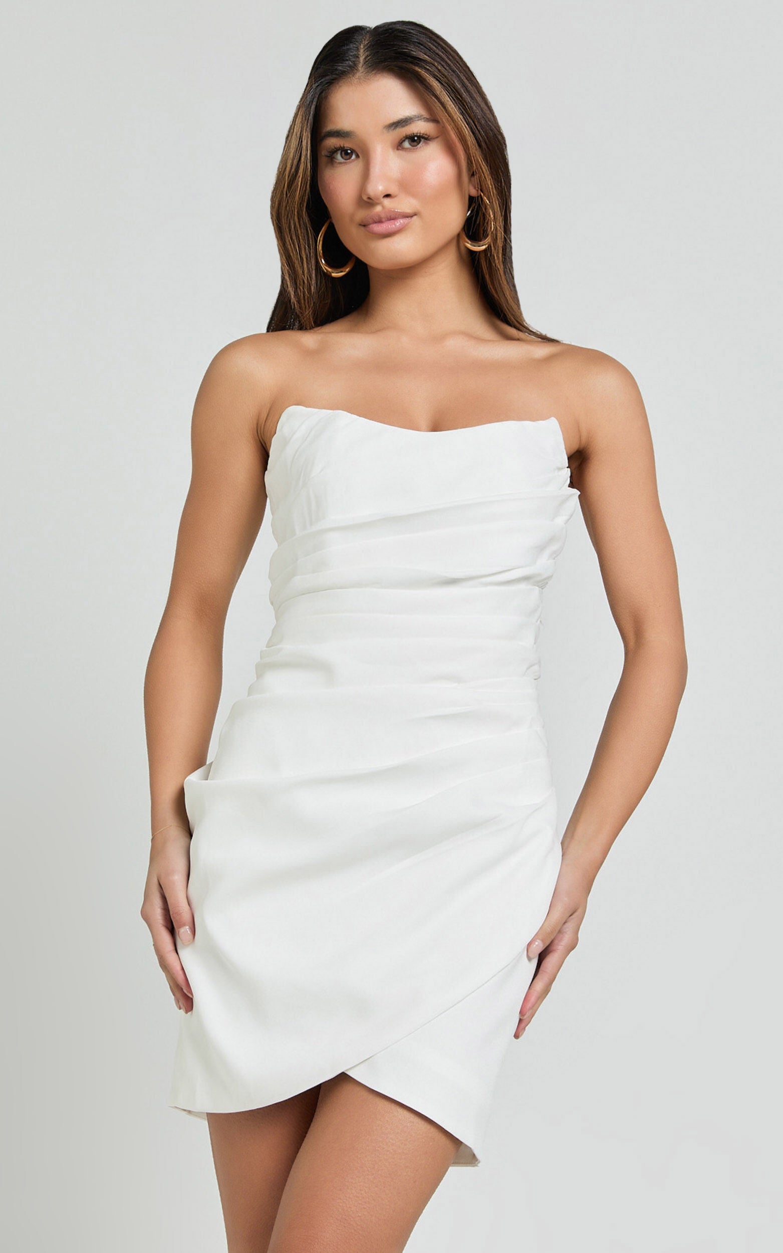 Akara Mini Dress - Strapless Wrap Dress in White