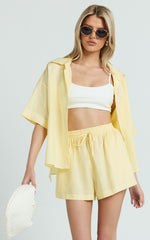 Ramona Linen Shorts - Drawstring Linen Shorts in Lemon