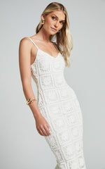 Antwerp Midi Dress - Strappy Bodycon Dress in White Crochet