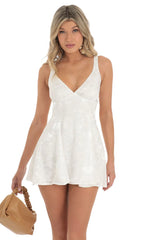 Floral Jacquard A-Line Dress in White