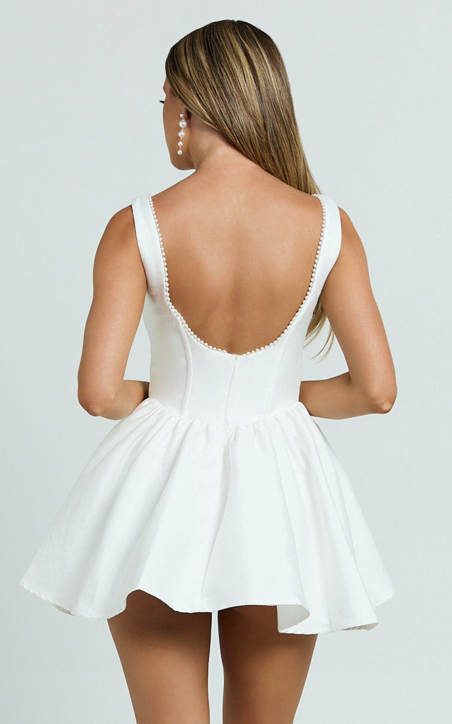 Kaitlyn Mini Dress - Corset Front Gathered Dress in Ivory