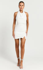 Evaline Mini Dress - Halter Cowl Neck Low Back Dress in Ivory