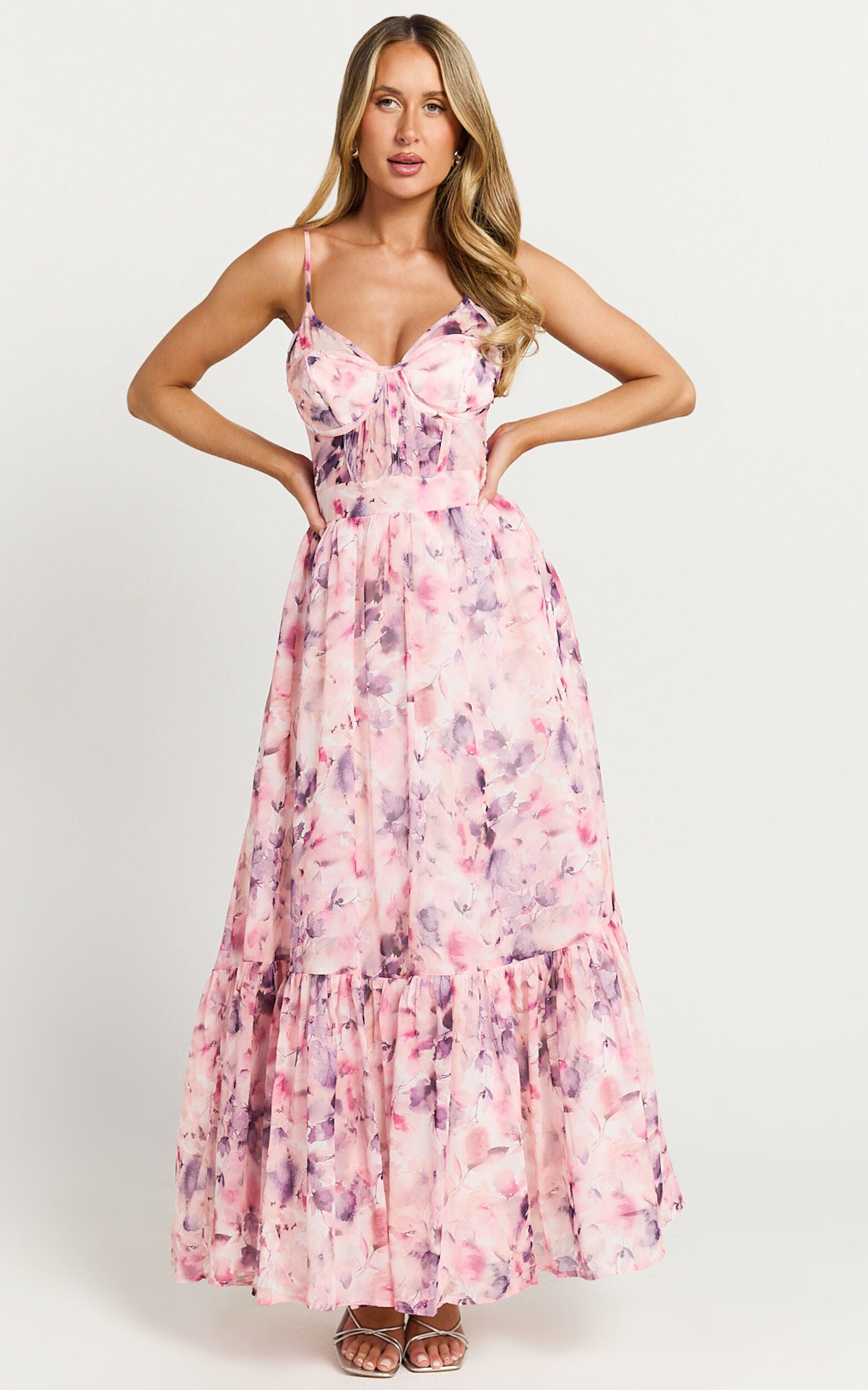 Amalie The Label - Martia Strappy Corset Flare Dress in Adeline Floral Print