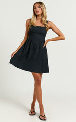 Rhaziya Mini Dress - Sleeveless Straight Neck Fit and Flare Dress in Black