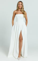 Jeannie Maxi Dress - Corset Panel High Split Dress in Off White