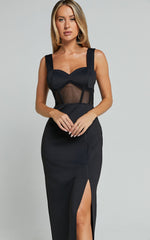 Perrie Midi Dress - Mesh Corset Dress in Black