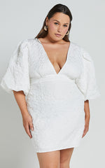 Miley Mini Dress - V Neck Bodycon Dress in White