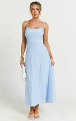 Donissa Midi Dress - Panelled Knit Dress in Blue