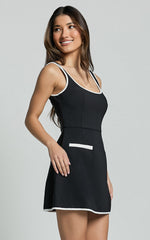 Pauline Mini Dress - Contrast Square Neck Fit and Flare Dress in Black