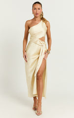 Regina Midi Dress - One Shoulder Cut Out Side Detail  Dress in Butter