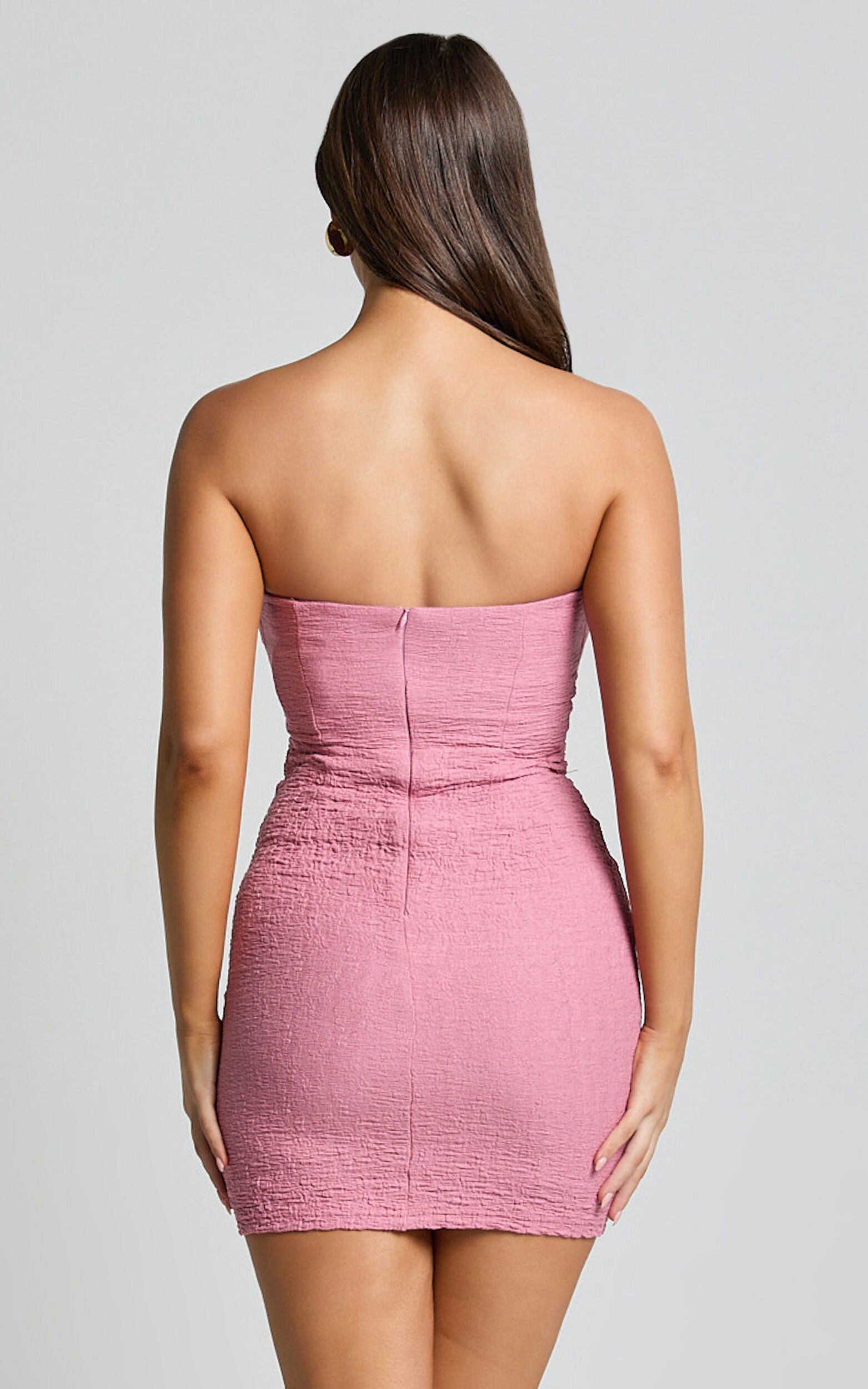 Marisa Mini Dress - Cut Out Front Strapless Bodycon Dress in Pink