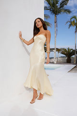 Heritage Strapless Satin Maxi Dress Yellow