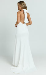 Miranda Maxi Dress - Plunge Halter Fit And Flare Dress in Off White