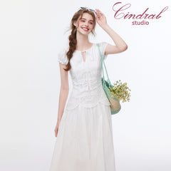 Lace-Paneled Cotton Poplin Midi Dress