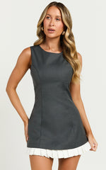 Vera Mini Dress - Sleeveless High Neck A Line Dress in Charcoal