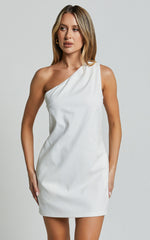 Mardelle Mini Dress - Linen One Shoulder Shift Dress in White