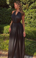 Aliciana Maxi Dress - Halter Neck Tie Back Dress in Black
