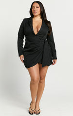 Noni Mini Dress - Blazer Wrap Dress in Black