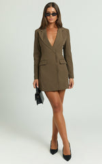 Amery Mini Dress - Button Front Blazer Dress in Chocolate