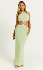 Amalie The Label - Mina Halter Knit Side Cut Out Midi Dress in Green