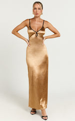 Melai Midi Dress - Contrast Satin Slip Midi Dress in Gold & Black