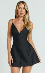 Sheeran Mini Dress - Plunge A Line Dress in Black