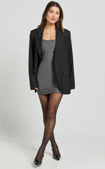 Tracey Mini Dress - Scoop Neck Bodycon Detailed Hem Dress in Charcoal Pinstripe