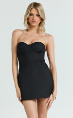 Blaire Playsuit - Strapless Bustier Tailored Playsuit in Black