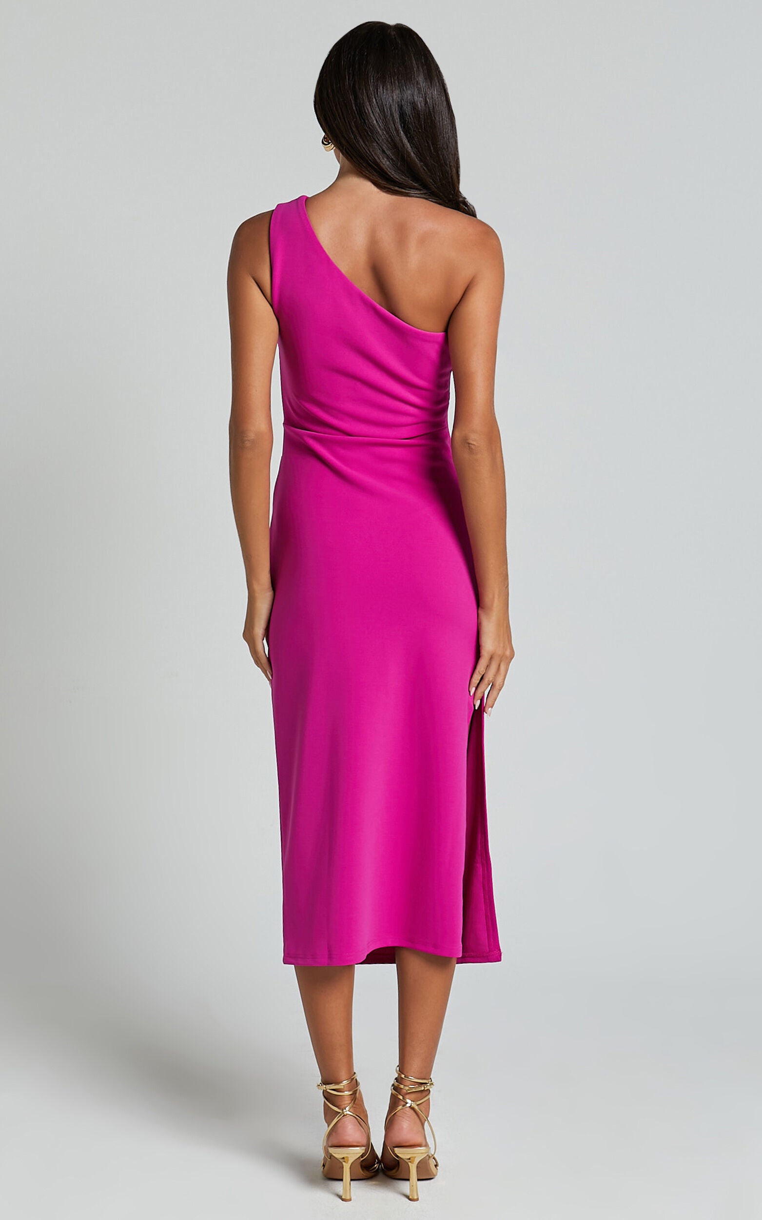 Monette Midi Dress - One Shoulder Straight Dress in Grape